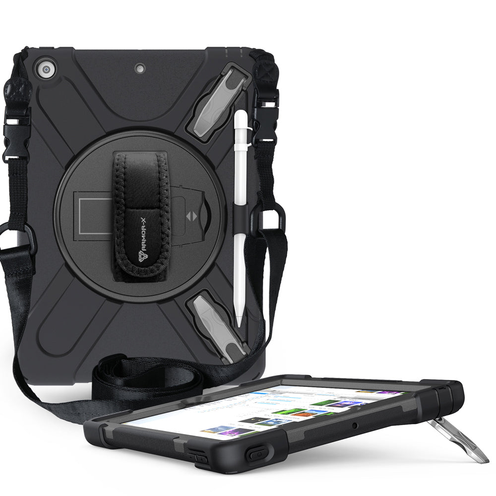 JAN-iPad-N3 | IPAD 10.2 (7TH & 8TH GEN.) 2019 / 2020 | Ultra 3 layers shockproof rugged case with hand strap and kick-stand & pen holder
