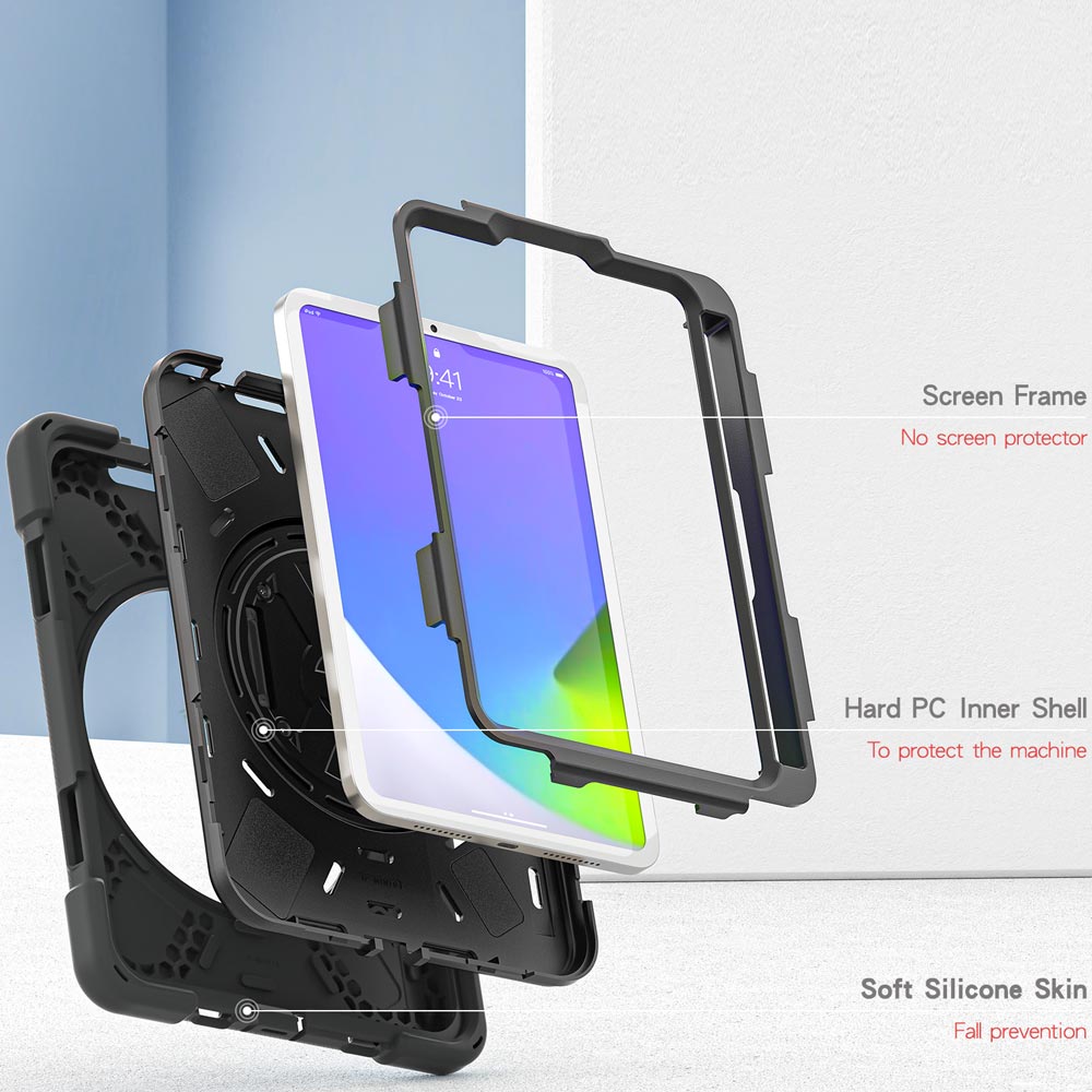 JLN-iPad-M6 | iPad mini 6 | Ultra 3 layers shockproof rugged case with hand strap and kick-stand