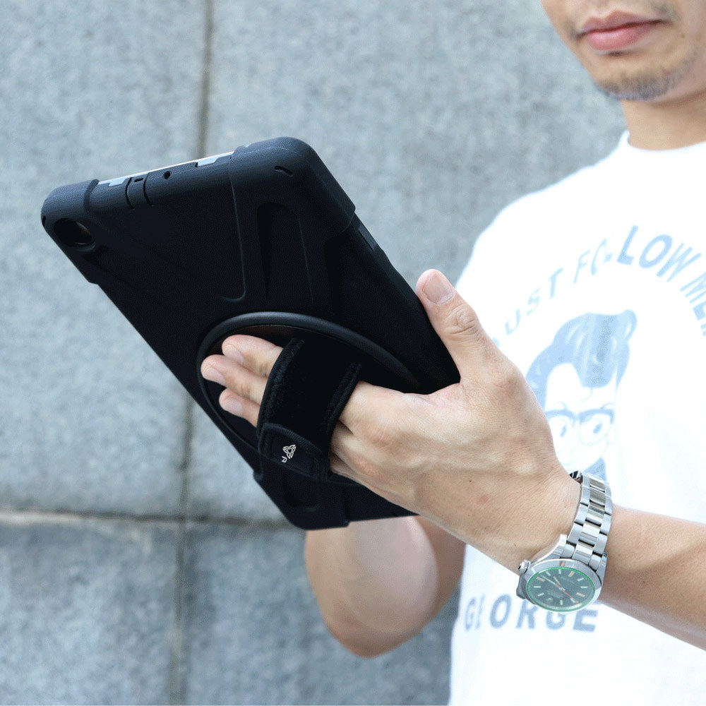 ARMOR-X Lenovo Tab M9 TB310 rugged case with hand strap. Perfect for public transit, IT project, education, VR, AR, workstation.
