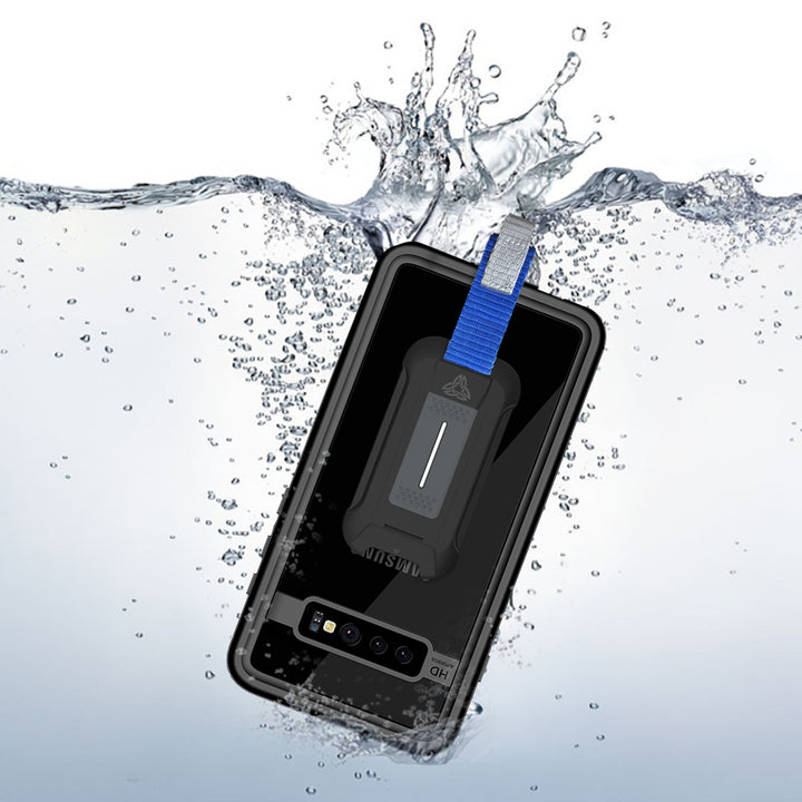 MX-S10-BK | Samsung Galaxy S10 Waterproof Case | IP68 shock & water proof Cover w/ X-Mount & Carabiner