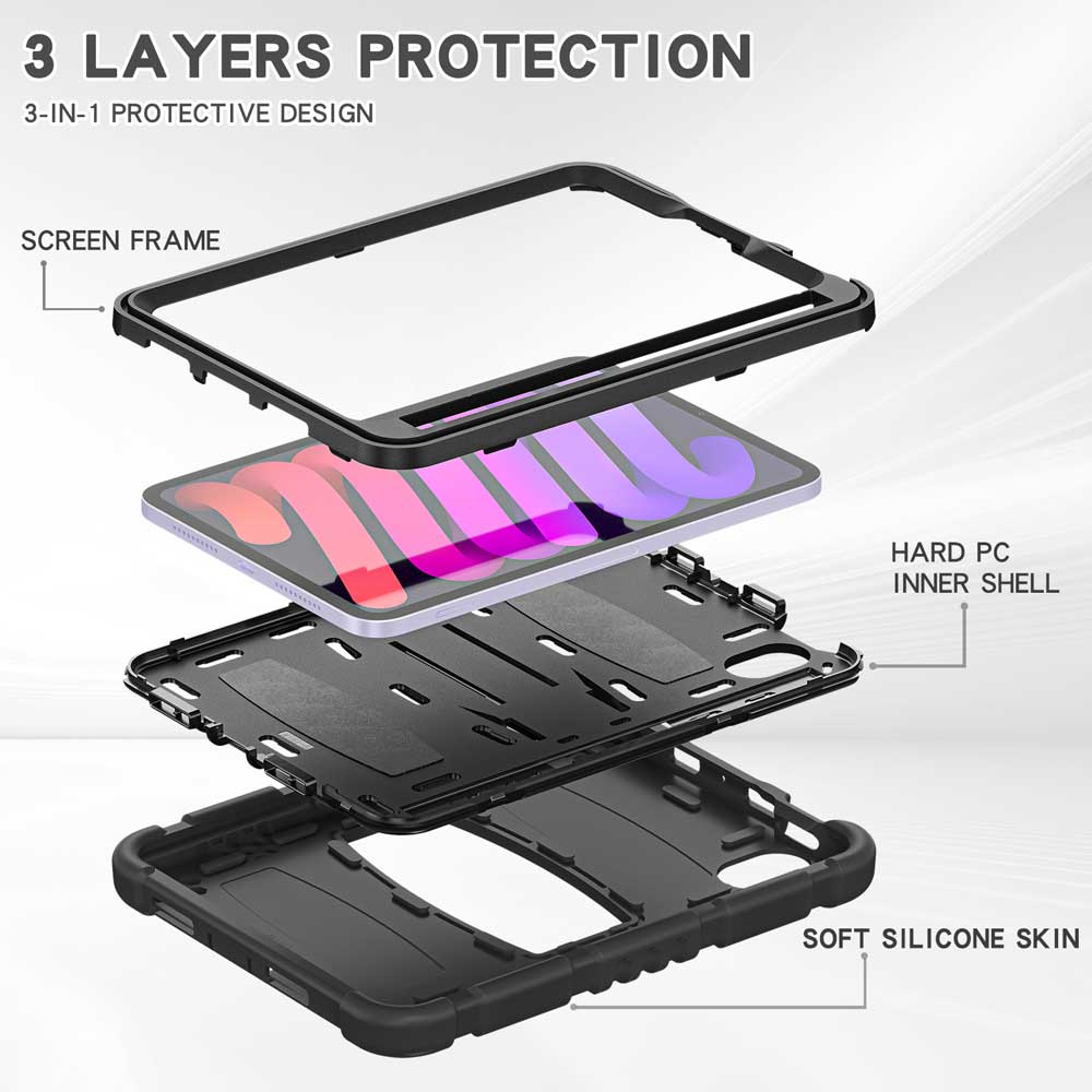 VRN-iPad-M6 | iPad mini 6 | 3 layers Protective Rugged Case with kick-stand