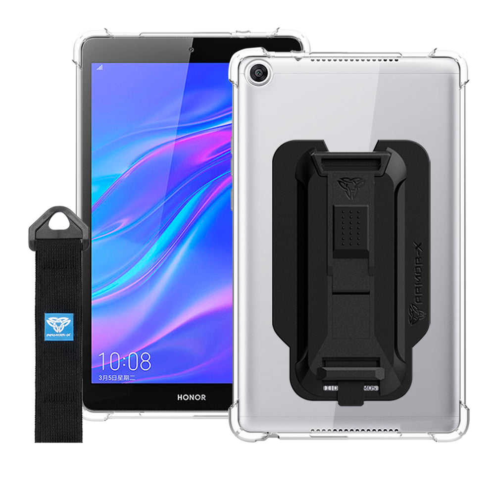 ARMOR-X Honor Tab 5 8.0 shockproof case, impact protection cover with hand strap and kick stand. One-handed design for your workplace.