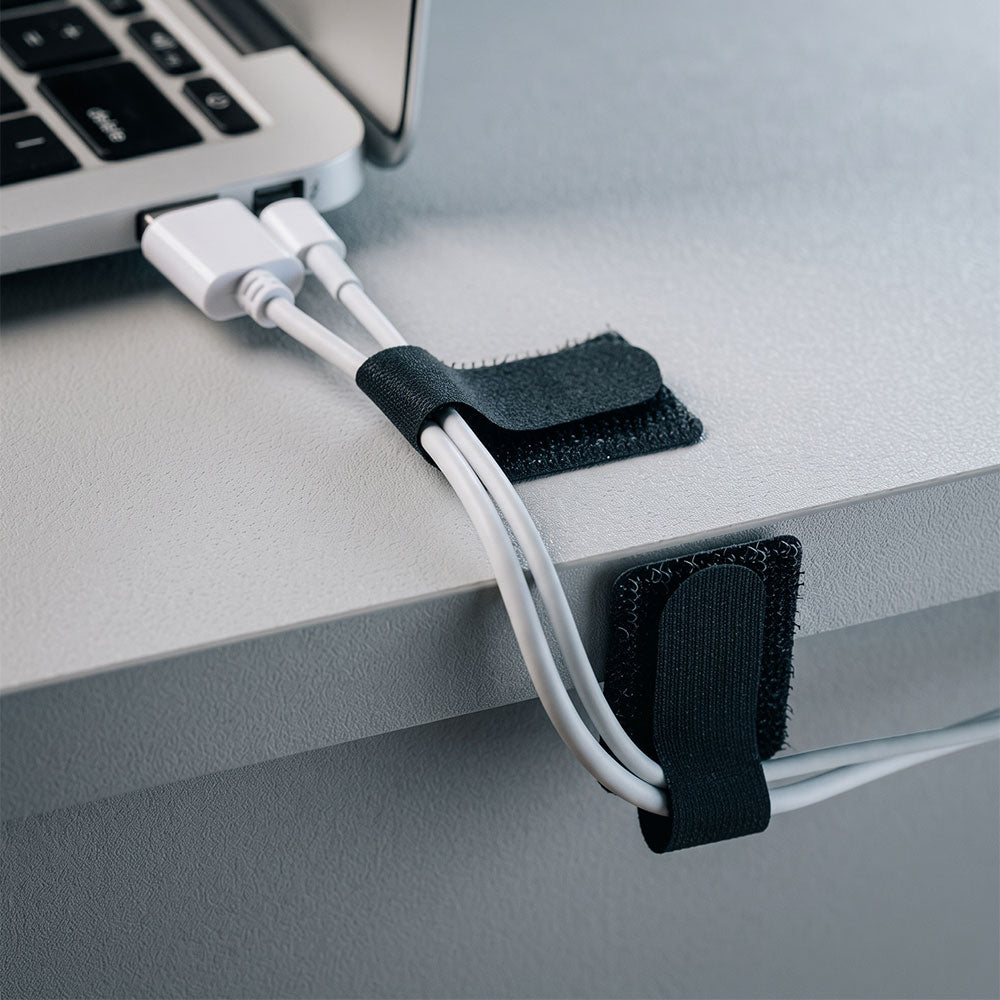ARMOR-X Self-Adhesive Cable Management with Adjustable Hook-and-Loop Strap (10-Pack). Perfect for organizing charging cables, computer wires, appliance power cords, TV cables, and more. An ideal cable management solution for desks, kitchens, entertainment centers, workshops, and office spaces.