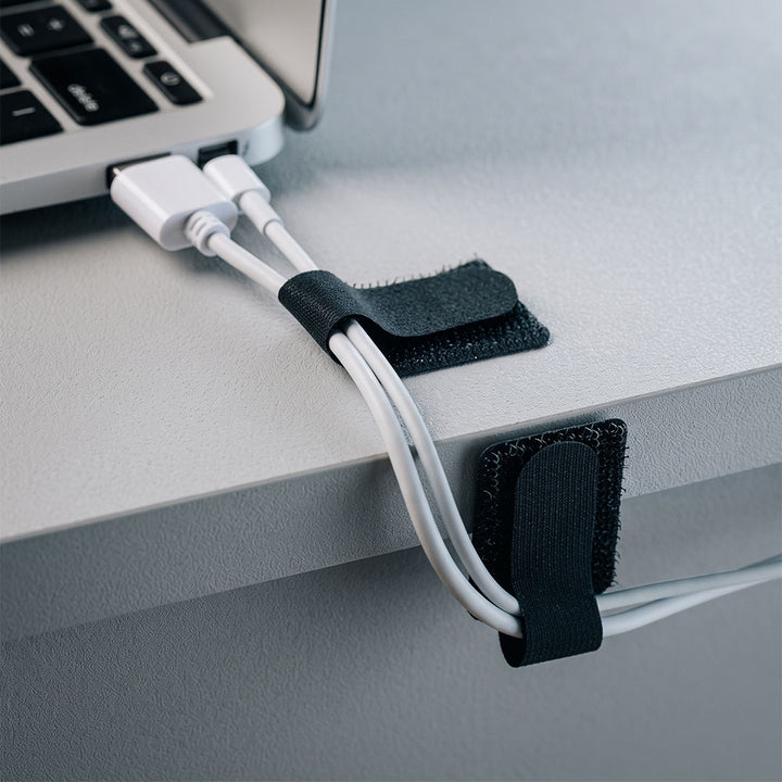 ARMOR-X Self-Adhesive Cable Management with Adjustable Hook-and-Loop Strap (10-Pack). Perfect for organizing charging cables, computer wires, appliance power cords, TV cables, and more. An ideal cable management solution for desks, kitchens, entertainment centers, workshops, and office spaces.