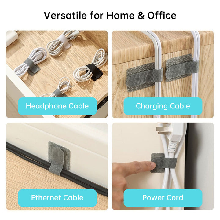 ARMOR-X Self-Adhesive Cable Management with Adjustable Hook-and-Loop Strap (10-Pack). The reusable hook-and-loop design makes it easy to bundle, release, and rearrange cables whenever needed. Securely organizes everything from charging cables and earphones to thicker power cords.