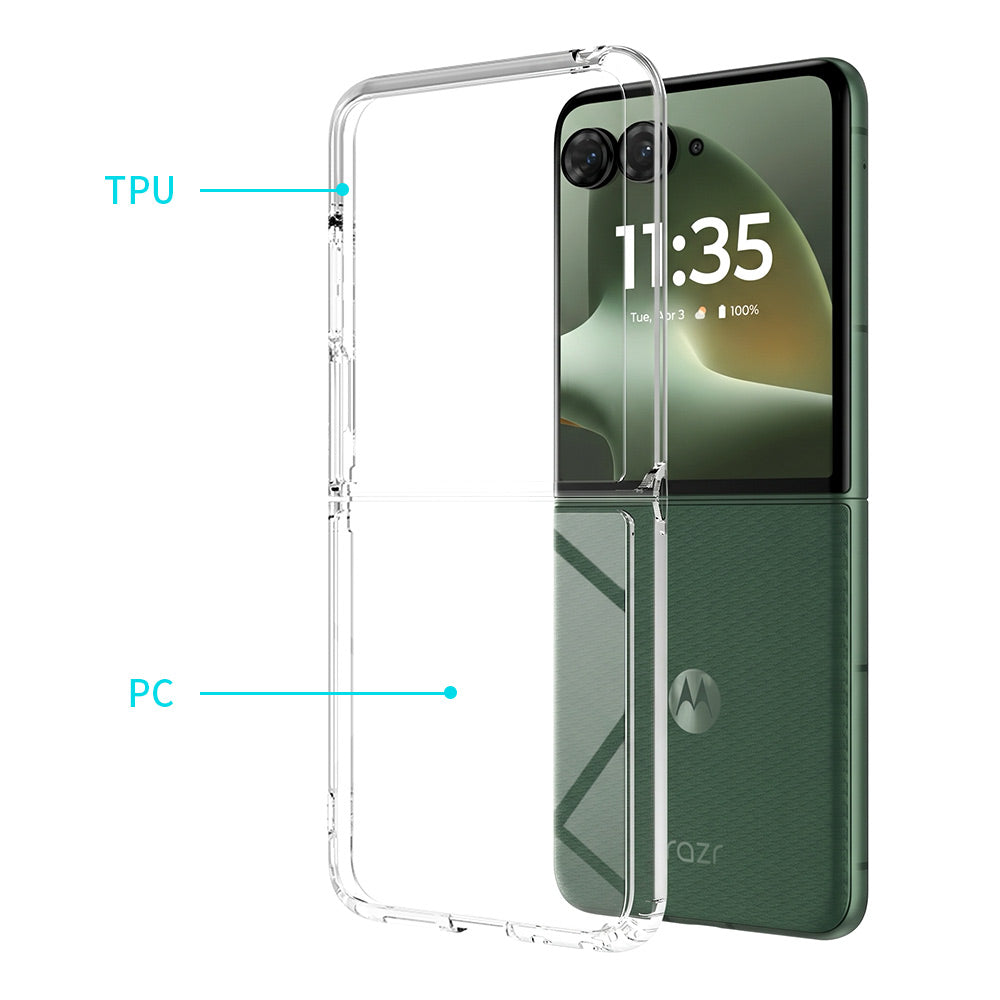 ARMOR-X Motorola Razr 70+ / Razr+ 2026 shockproof cases. Made with dual-materials (durable 2mm hard plastic back-plate and flexible TPU edges and corners) to offer full protection all around the device.