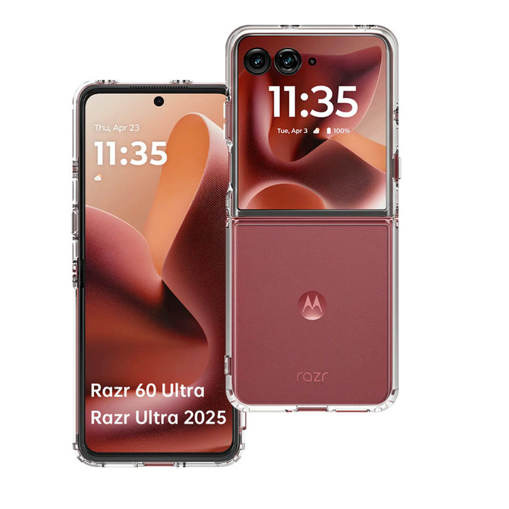 ARMOR-X Motorola Razr 60 Ultra / Razr Ultra 2025 case with ultra-slim crystal clear design, 2mm hard PC back, flexible TPU edges, raised bezels and shockproof drop protection.