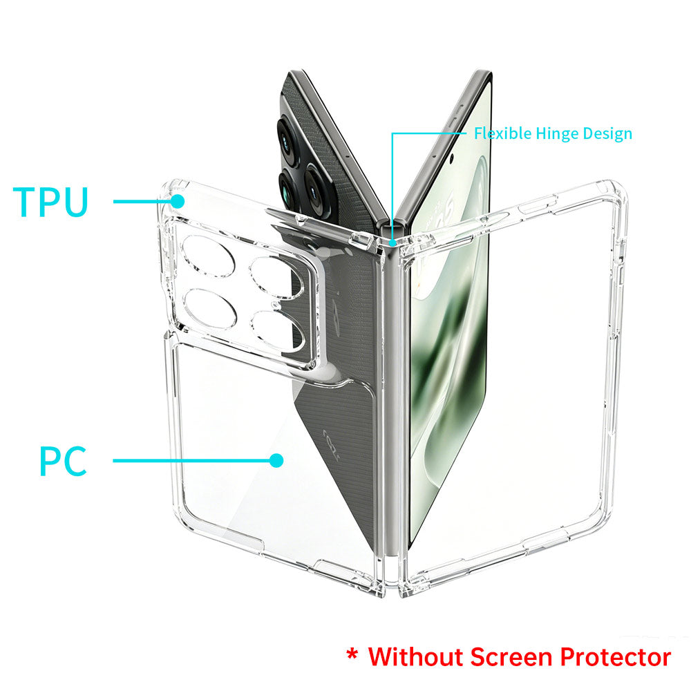 ARMOR-X Motorola Razr Fold shockproof cases. Made with dual-materials (durable 2mm hard plastic back-plate and flexible TPU edges and corners) to offer full protection all around the device.