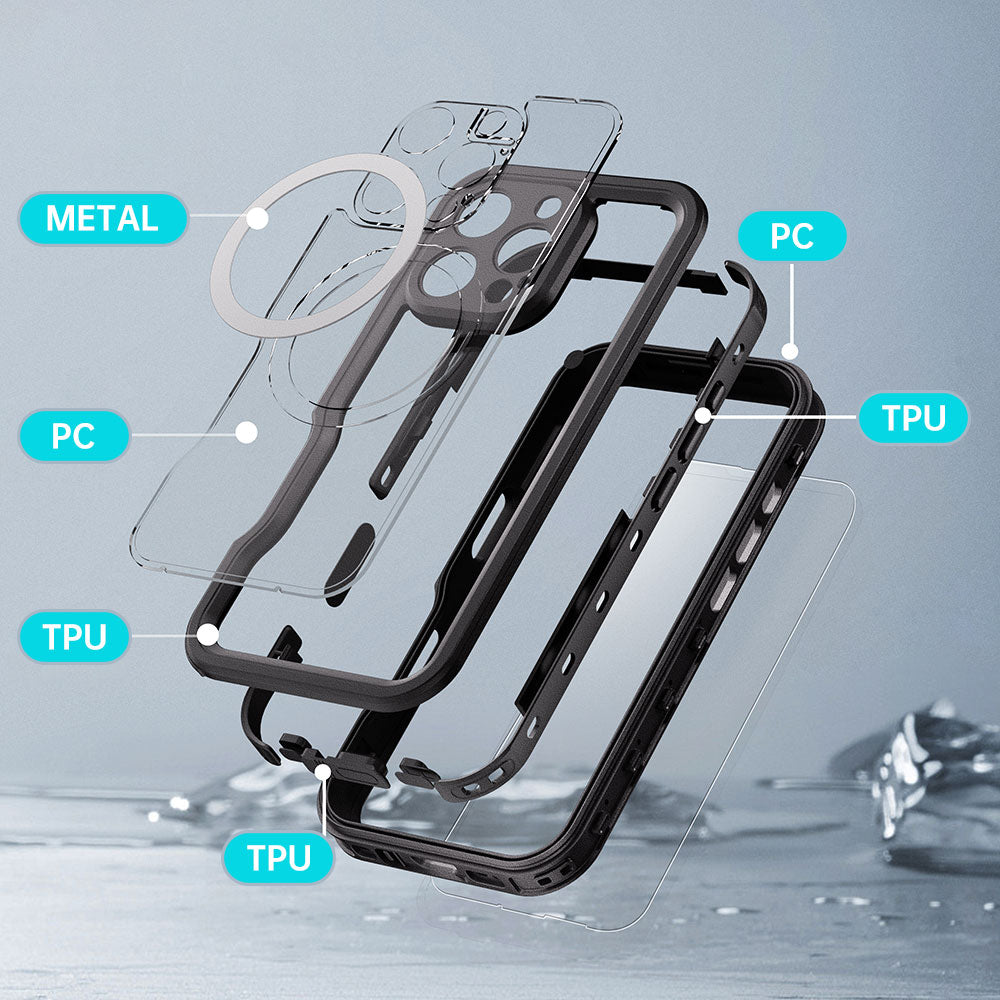 ARMOR-X iPhone 16 Pro Max Waterproof Case IP68 shock & water proof Cover. Built-in screen cover for total touchscreen protection.