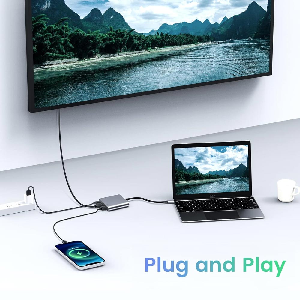 ARMOR-X 3-in-1 USB-C Adapter. Expands USB C port into a Type-C fast charging port, a 4k HDMI output port, and a USB 3.0 port. The three ports of USB C to multiport adapter can use simultaneously and stably.