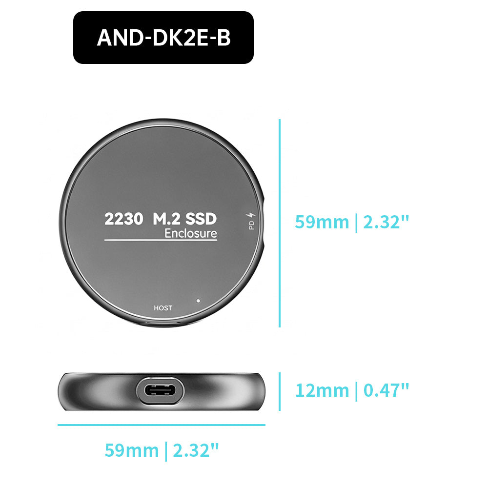 AND-DK2E | Magnetic M.2 2230 NVMe SSD Enclosure | USB-C (100W PD)
