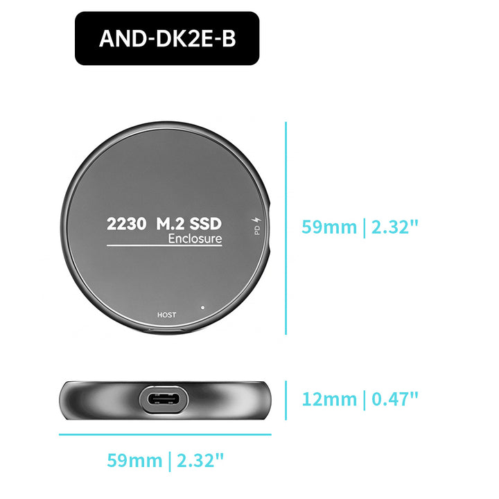 AND-DK2E | Magnetic M.2 2230 NVMe SSD Enclosure | USB-C (100W PD)