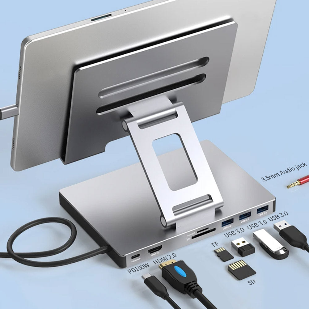 AND-DK8A | 8-in-1 Hub with Foldable Stand | TYPE-C (PD) + HDMI (4K) + TF + SD + 3 USB (3.0)+ Audio (3.5mm)