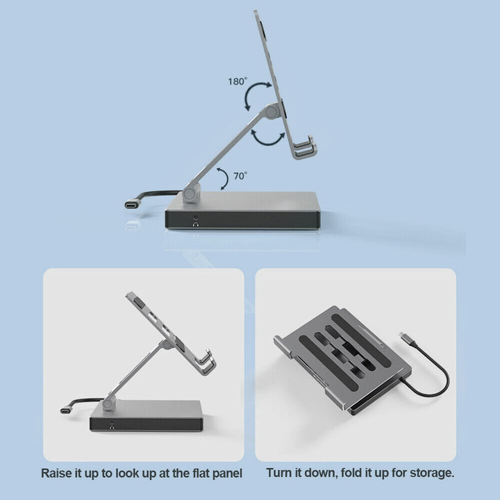 AND-DK8A | 8-in-1 Hub with Foldable Stand | TYPE-C (PD) + HDMI (4K) + TF + SD + 3 USB (3.0)+ Audio (3.5mm)
