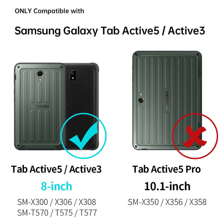 RIN2-SS-X306 | Samsung Galaxy Tab Active5 (8-inch) SM-X300 SM-X306B SM-X308U / Active3 | Rainproof military grade rugged case with hand strap and kick-stand