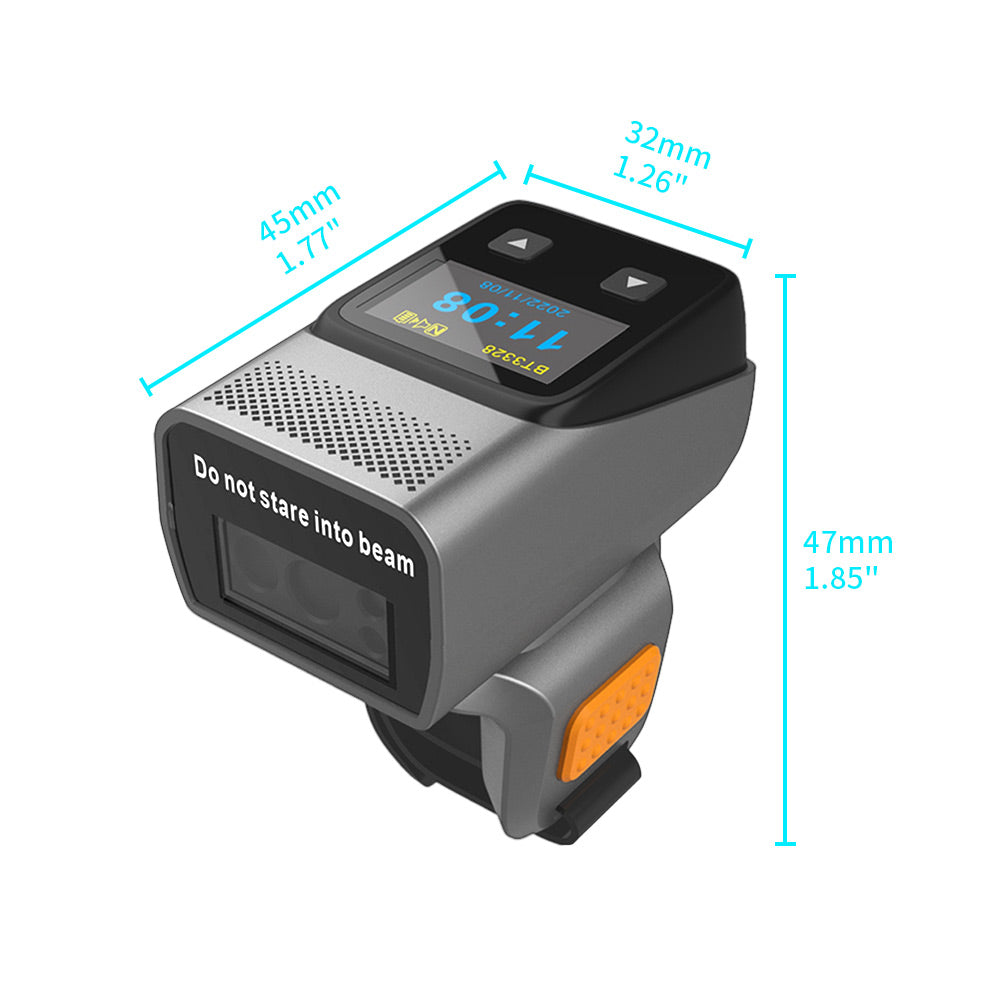 ARMOR-X Bluetooth Ring Barcode Scanner with 1" display.