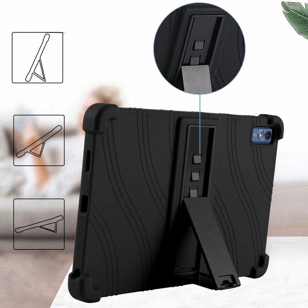 ARMOR-X Lenovo Tab M10 5G TB360 Soft silicone shockproof protective case. Built-in adjustable kickstand convenient for providing different viewing angles when watching videos, texting, gaming or learning etc.