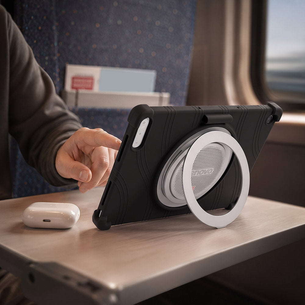 ARMOR-X Lenovo Tab Plus (Gen 2) TB355 Soft silicone shockproof protective case. The large rear opening keeps the ring-shaped stand fully accessible for normal use without removing the case.