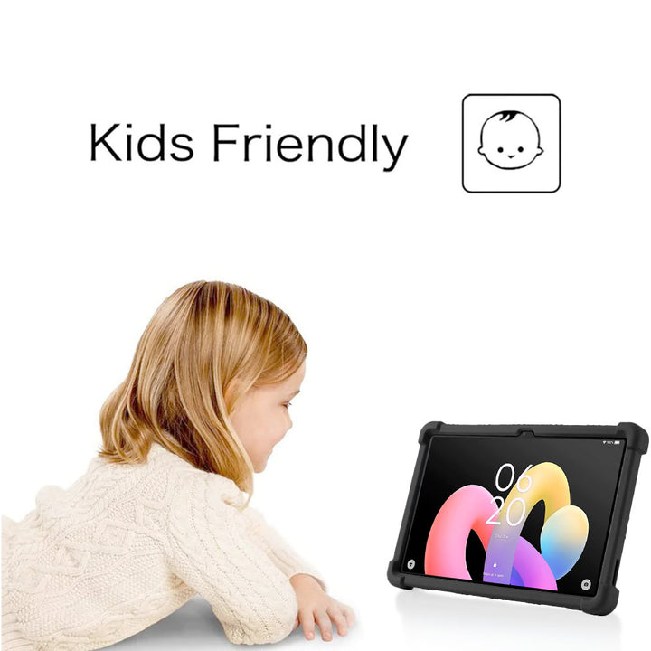 ARMOR-X TCL Tab 10L Gen 4 8483A 10.1 Soft silicone shockproof protective case with kick-stand. Made from a kid-safe, anti-slip, soft silicone material.