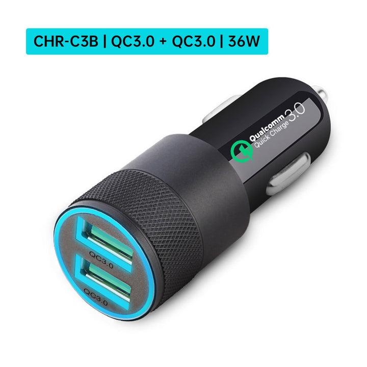 CHR-C3 | Smart Car Charger | Dual Port QC3.0 - PD - USB