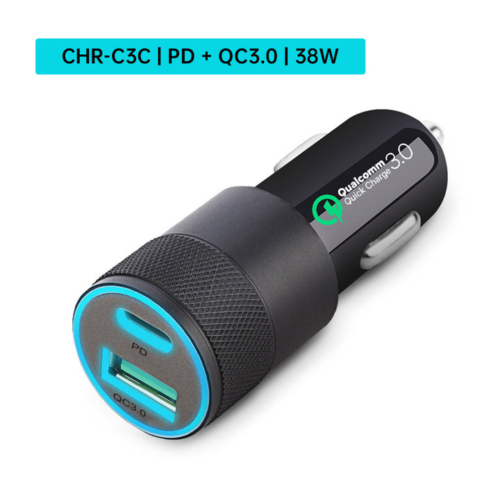 CHR-C3 | Smart Car Charger | Dual Port QC3.0 - PD - USB