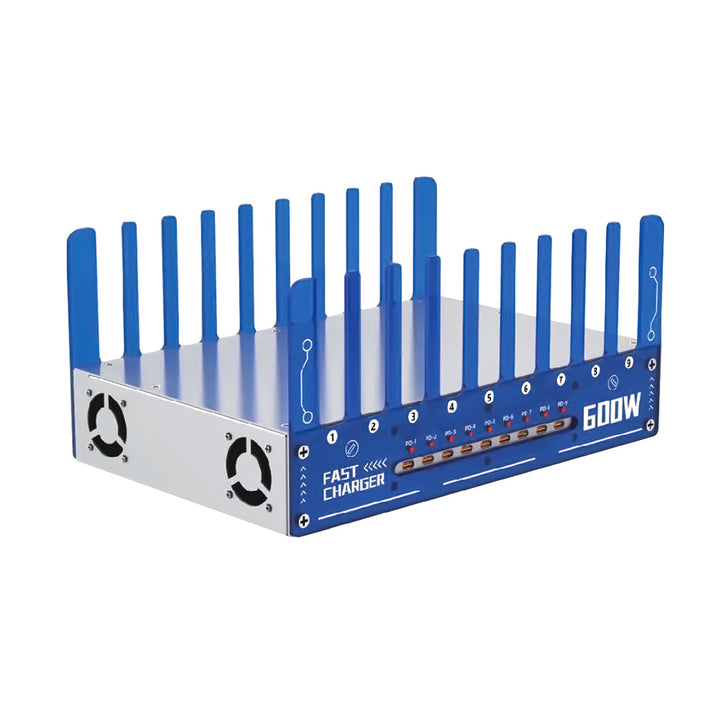 ARMOR-X 9 & 16-Port Intelligent Multi Charging Station 600W & 1200W Output. Perfect for offices, classrooms, and tech centers.