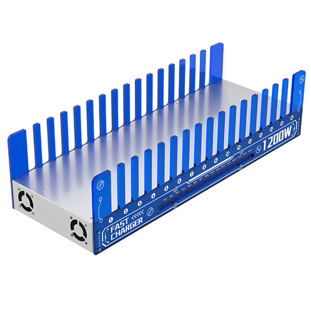 ARMOR-X 16-Port Intelligent Multi Charging Station 1200W Output. The CHR-H16 delivers 1200W total output with 16 PD ports to charge up to 16 laptops simultaneously. Perfect for offices, classrooms, and tech centers.