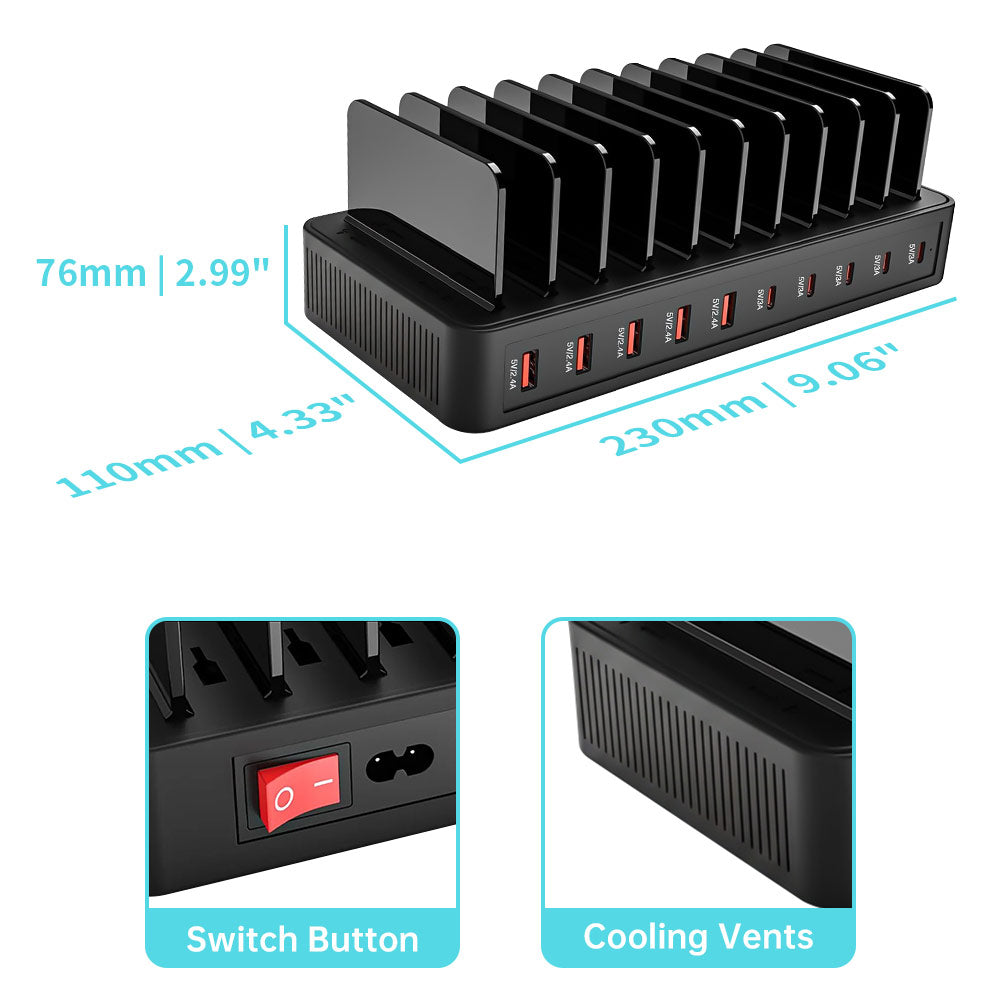 CHR-LMH02 | 10-Port Intelligent Multi Charging Station 100W Output