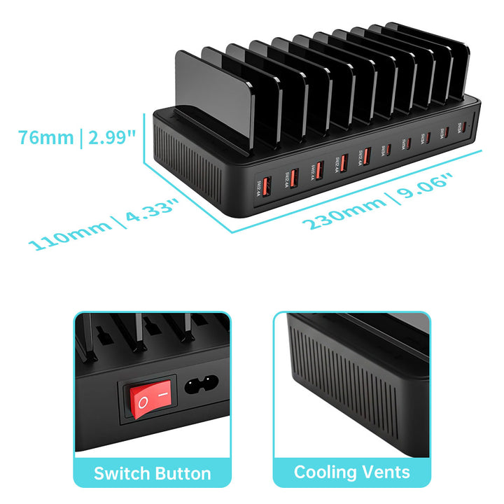 CHR-LMH02 | 10-Port Intelligent Multi Charging Station 100W Output