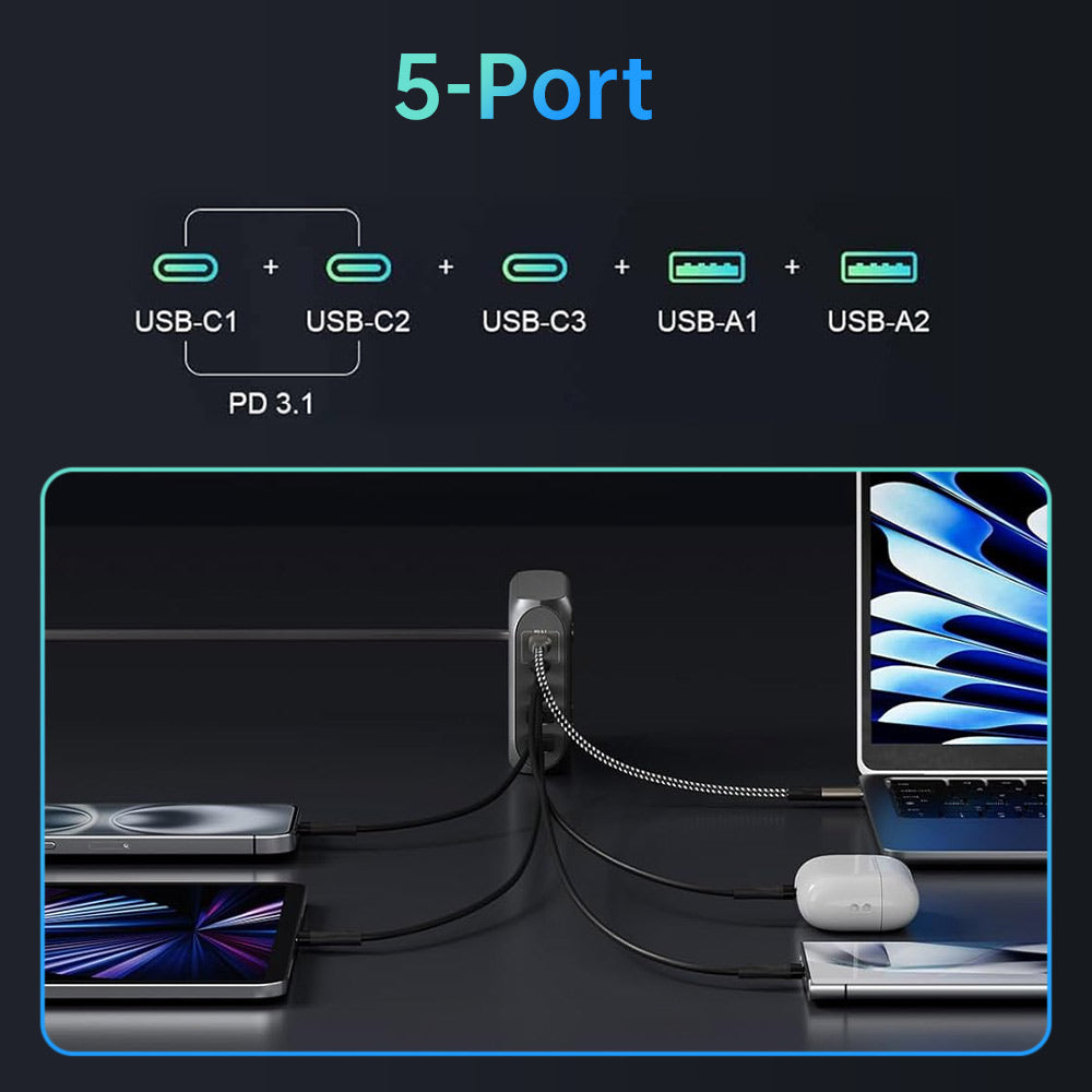 CHR-WLG1 | 188W PD3.1 USB GaN 5-Port Wall Power Charger Fast Charger