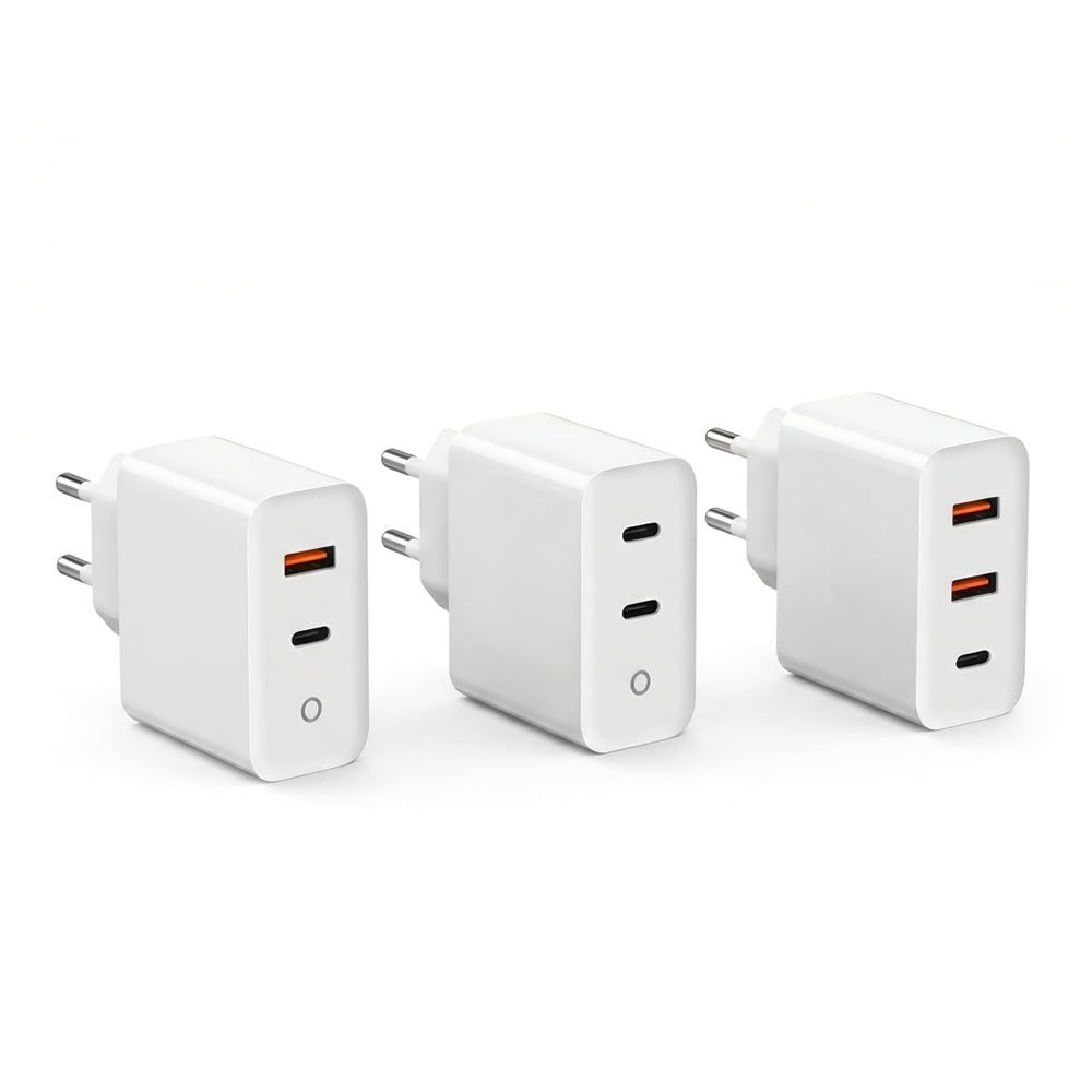 ARMOR-X 65W 2-Port & 3-Port GaN Wall Power Charger Fast Charger. Equipped with the latest intelligent chip, this fast charger supports PD 3.0/2.0, QC 3.0, PPS, and other major fast-charging protocols. With dual-port output, you can power up two devices simultaneously — saving valuable time without compromising speed.