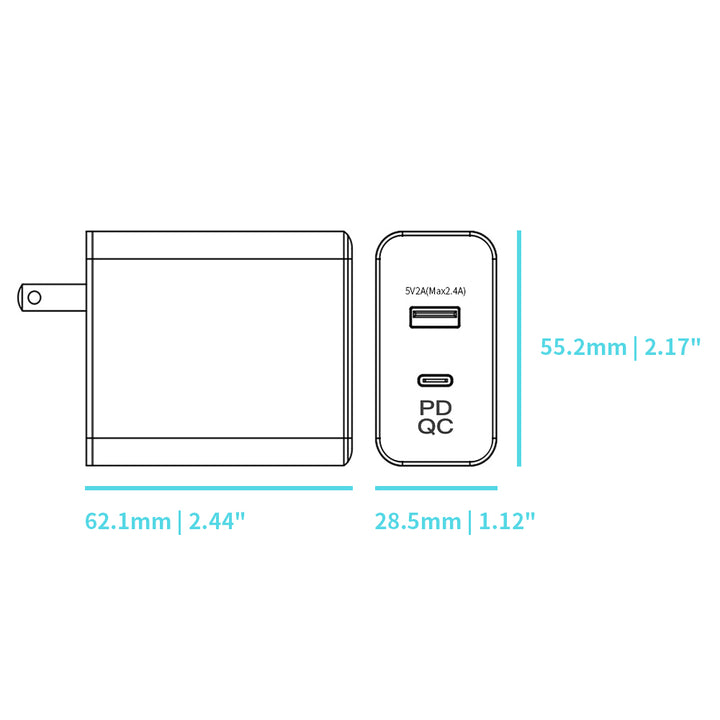CHR-WA6A | 65W 2-Port PD3.0+QC3.0 GaN Wall Power Charger Fast Charger