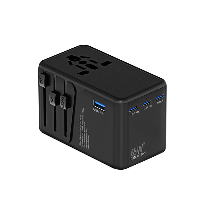 ARMOR-X 65W GaN Worldwide Wall Power Charger Fast Charger. All In One Worldwide Adapter. It is a universal adapter with UK, US , AU, EU 4 plugs.