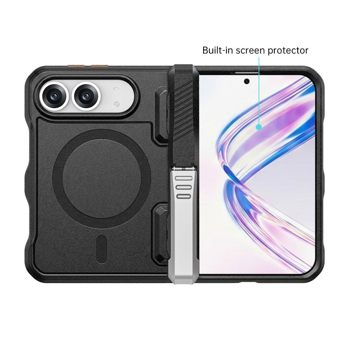 ARMOR-X iPhone 18 Fold Military Grade Protective Case. Elevated bezels and a raised camera guard help protect the screen and lens from scratches and surface contact.