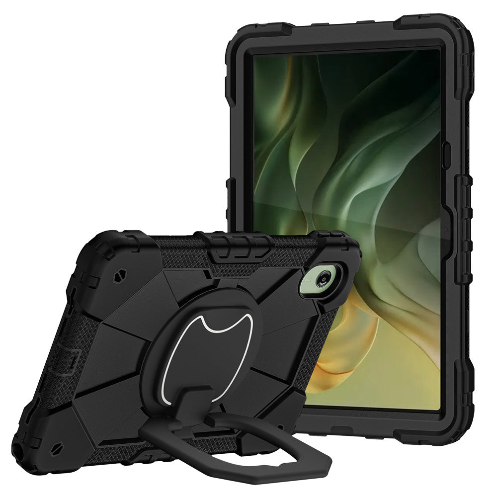 ARMOR-X Motorola Moto Pad (2026) / Moto Pad 60 Neo Rugged Case with Kick-Stand &amp; Folding Grip. This case combines heavy-duty 3-layer protection with a versatile 360° rotating kickstand and 180° folding grip for secure one-handed use and hands-free viewing. Raised bezels help protect the screen and camera from everyday scratches, while precision cutouts, integrated dust covers, and a reinforced shoulder strap attachment ensure reliable performance wherever work or adventure takes you.