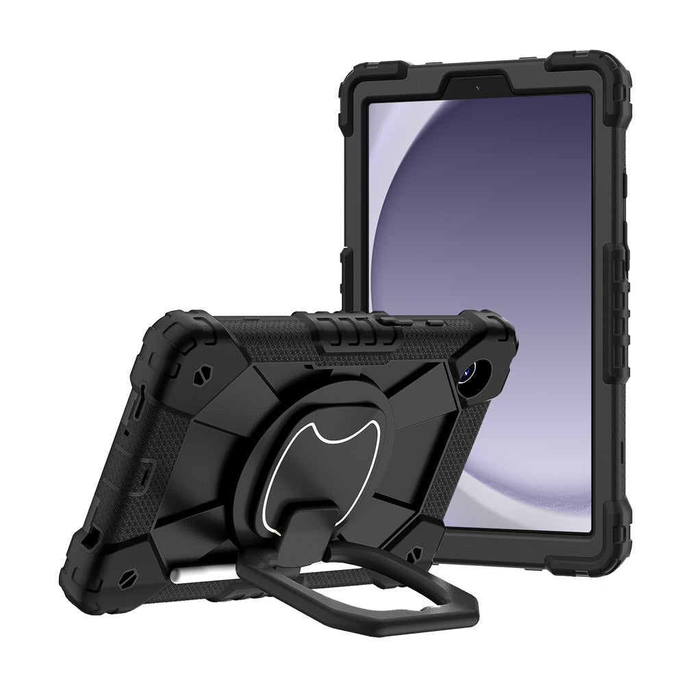 ARMOR-X Samsung Galaxy Tab A9 ( 8.7" ) SM-X110 / SM-X115 Rugged Case. 
This rugged tablet case combines heavy-duty 3-layer protection with a versatile 360° rotating kickstand and 180° folding grip for secure one-handed use and hands-free viewing. Raised bezels help protect the screen and camera from everyday scratches, while precision cutouts, integrated dust covers, and a reinforced shoulder strap attachment ensure reliable performance wherever work or adventure takes you.