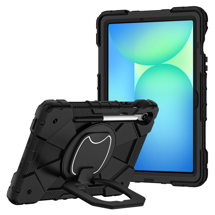ARMOR-X Samsung Galaxy Tab S10 FE SM-X520 X526 X528 / S10 Lite SM-X400 X40 Rugged Case with Kick-Stand &amp; Folding Grip. This case combines heavy-duty 3-layer protection with a versatile 360° rotating kickstand and 180° folding grip for secure one-handed use and hands-free viewing. Raised bezels help protect the screen and camera from everyday scratches, while precision cutouts, integrated dust covers, and a reinforced shoulder strap attachment ensure reliable performance wherever work or adventure takes you.