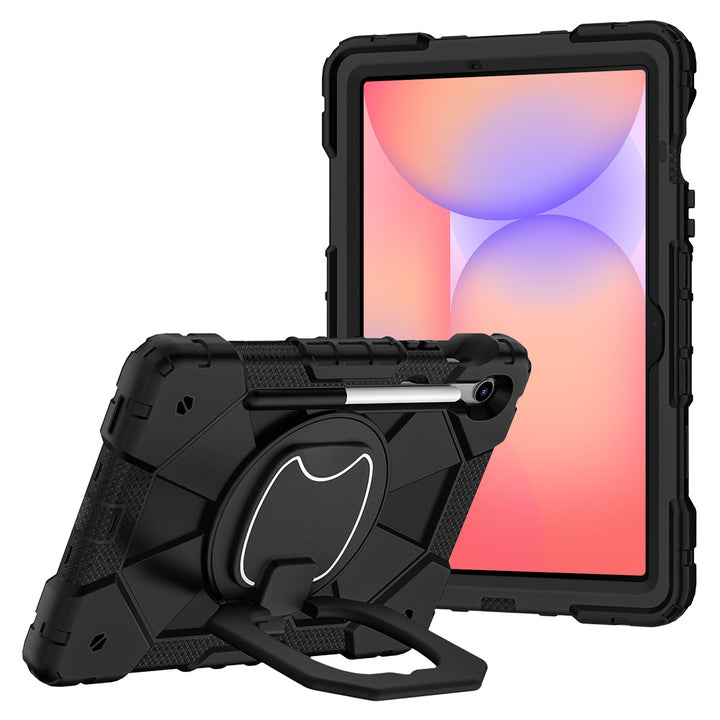 ARMOR-X Samsung Galaxy Tab S10 FE SM-X520 X526 X528 / S10 Lite SM-X400 X406 Rugged Case. This case combines heavy-duty 3-layer protection with a versatile 360° rotating kickstand and 180° folding grip for secure one-handed use and hands-free viewing. Raised bezels help protect the screen and camera from everyday scratches, while precision cutouts, integrated dust covers, and a reinforced shoulder strap attachment ensure reliable performance wherever work or adventure takes you.