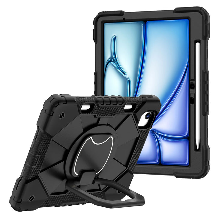 ARMOR-X iPad Air 11 (M2) / (M3) / (M4) Rugged Case with Kick-Stand &amp; Folding Grip. 
This rugged tablet case combines heavy-duty 3-layer protection with a versatile 360° rotating kickstand and 180° folding grip for secure one-handed use and hands-free viewing. Raised bezels help protect the screen and camera from everyday scratches, while precision cutouts, integrated dust covers, and a reinforced shoulder strap attachment ensure reliable performance wherever work or adventure takes you.
