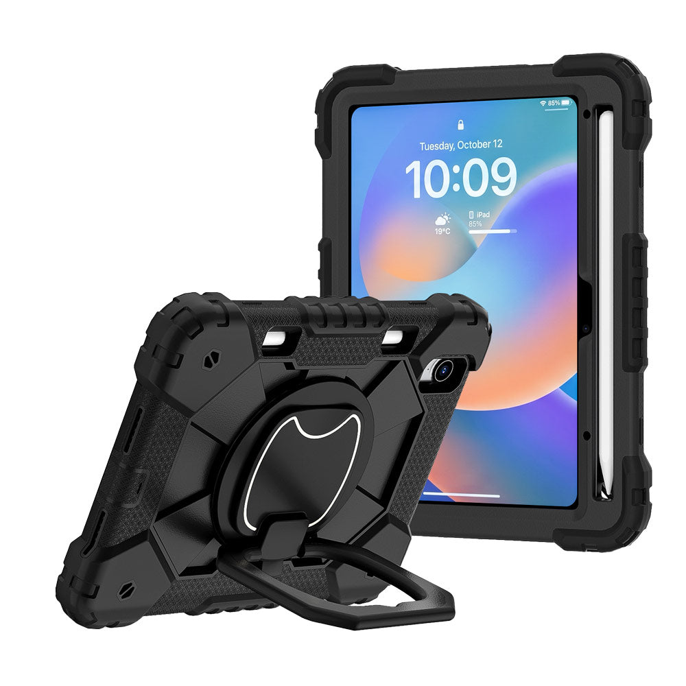 ARMOR-X iPad mini 8 Rugged Case. This case combines heavy-duty 3-layer protection with a versatile 360° rotating kickstand and 180° folding grip for secure one-handed use and hands-free viewing. Raised bezels help protect the screen and camera from everyday scratches, while precision cutouts, integrated dust covers, and a reinforced shoulder strap attachment ensure reliable performance wherever work or adventure takes you.
