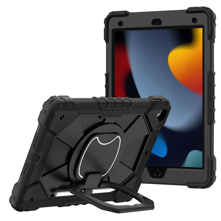 ARMOR-X iPad 10.2 (7th &amp; 8th &amp; 9th Gen.) 2019 / 2020 / 2021 Rugged Case. This case combines heavy-duty 3-layer protection with a versatile 360° rotating kickstand and 180° folding grip for secure one-handed use and hands-free viewing. Raised bezels help protect the screen and camera from everyday scratches, while precision cutouts, integrated dust covers, and a reinforced shoulder strap attachment ensure reliable performance wherever work or adventure takes you.