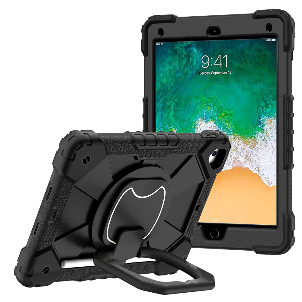 ARMOR-X iPad 9.7 ( 5th / 6th Gen.) 2017 / 2018 Rugged Case. This case combines heavy-duty 3-layer protection with a versatile 360° rotating kickstand and 180° folding grip for secure one-handed use and hands-free viewing. Raised bezels help protect the screen and camera from everyday scratches, while precision cutouts, integrated dust covers, and a reinforced shoulder strap attachment ensure reliable performance wherever work or adventure takes you.