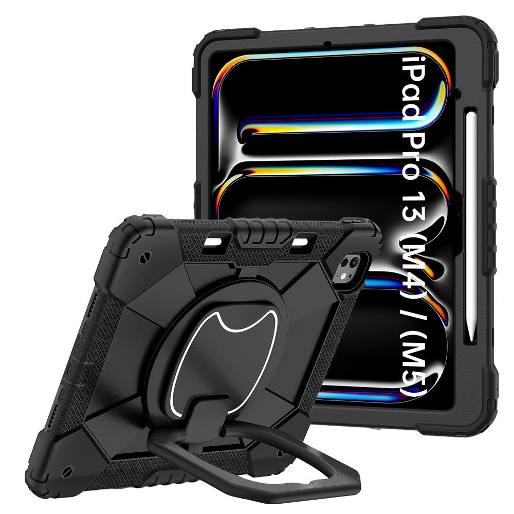 ARMOR-X iPad Pro 13 (M4) / (M5) Rugged Case with Kick-Stand &amp; Folding Grip. 
This rugged tablet case combines heavy-duty 3-layer protection with a versatile 360° rotating kickstand and 180° folding grip for secure one-handed use and hands-free viewing. Raised bezels help protect the screen and camera from everyday scratches, while precision cutouts, integrated dust covers, and a reinforced shoulder strap attachment ensure reliable performance wherever work or adventure takes you.