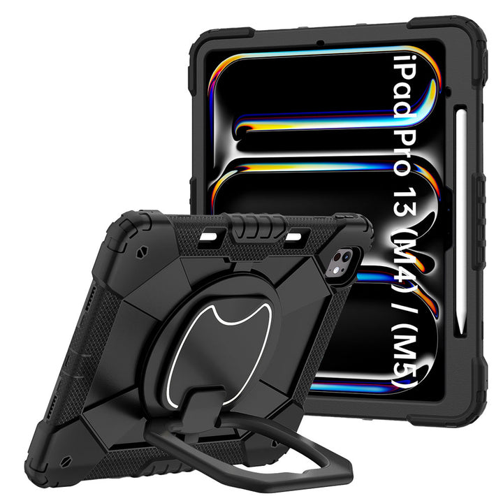 ARMOR-X iPad Pro 13 (M4) / (M5) Rugged Case with Kick-Stand &amp; Folding Grip. 
This rugged tablet case combines heavy-duty 3-layer protection with a versatile 360° rotating kickstand and 180° folding grip for secure one-handed use and hands-free viewing. Raised bezels help protect the screen and camera from everyday scratches, while precision cutouts, integrated dust covers, and a reinforced shoulder strap attachment ensure reliable performance wherever work or adventure takes you.