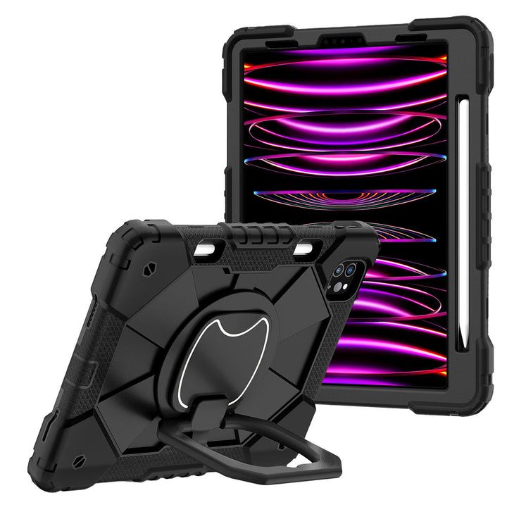 ARMOR-X iPad Pro 11 ( 1st / 2nd / 3rd / 4th Gen. ) 2018 / 2020 / 2021 / 2022 Rugged Case. This case combines heavy-duty 3-layer protection with a versatile 360° rotating kickstand and 180° folding grip for secure one-handed use and hands-free viewing. Raised bezels help protect the screen and camera from everyday scratches, while precision cutouts, integrated dust covers, and a reinforced shoulder strap attachment ensure reliable performance wherever work or adventure takes you.