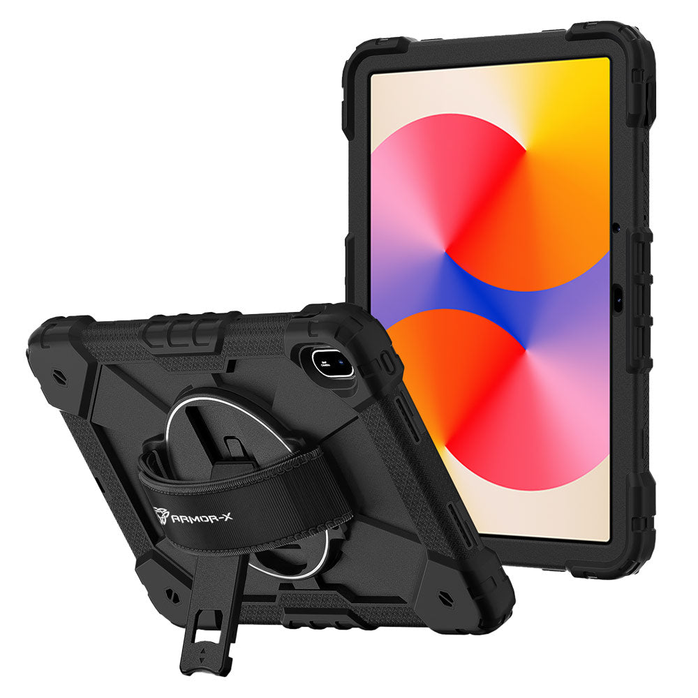 ARMOR-X Huawei MatePad SE 11 (2024) Rugged Case with Kick-stand &amp; Hand Strap. This rugged tablet case features a durable 3-layer protective construction, raised screen and camera bezels, a 360° rotating hand strap, and a multi-angle kickstand for comfortable viewing and working. Precise cutouts, dust-proof port covers, and reinforced shoulder strap attachment points ensure reliable protection, easy portability, and seamless access to all device functions.