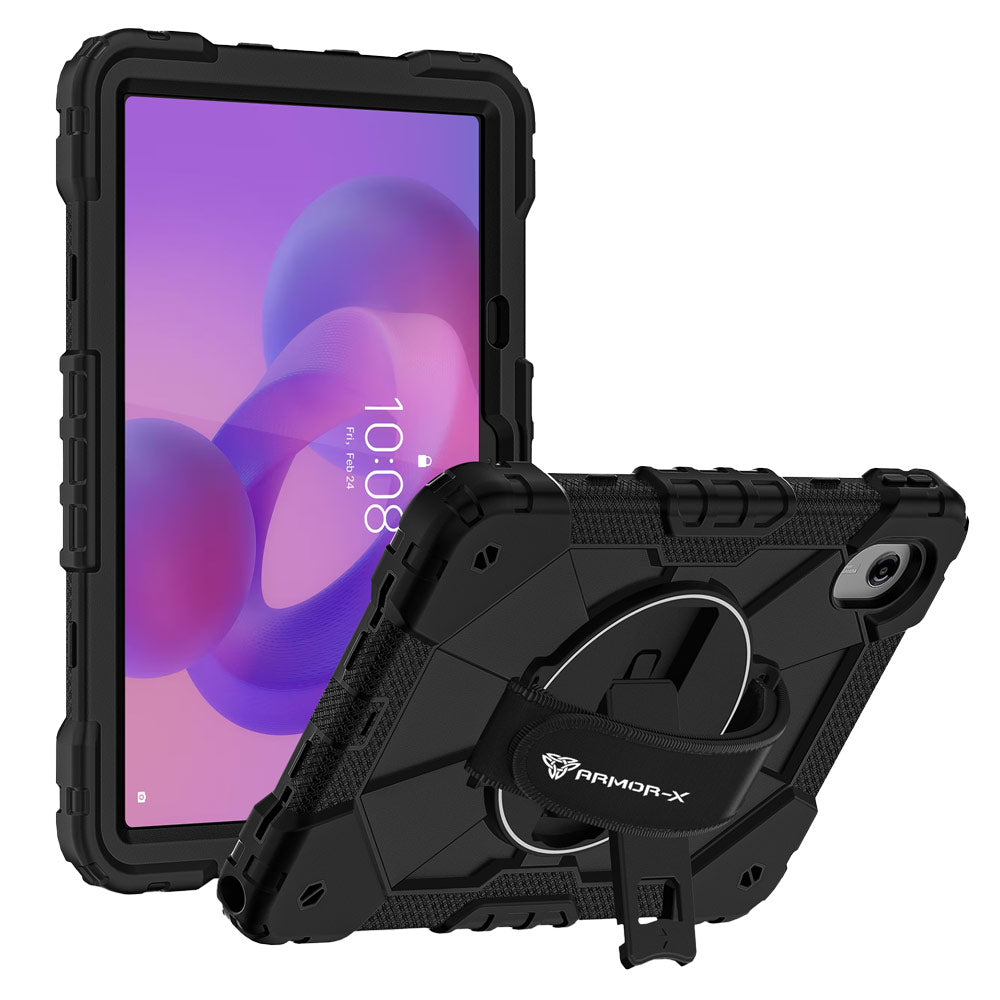 ARMOR-X Lenovo Tab K11 (Gen 2) / Lenovo Idea Tab ( 11" TB336 ) Rugged Case with Kick-stand &amp; Hand Strap. This rugged tablet case features a durable 3-layer protective construction, raised screen and camera bezels, a 360° rotating hand strap, and a multi-angle kickstand for comfortable viewing and working. Precise cutouts, dust-proof port covers, and reinforced shoulder strap attachment points ensure reliable protection, easy portability, and seamless access to all device functions.