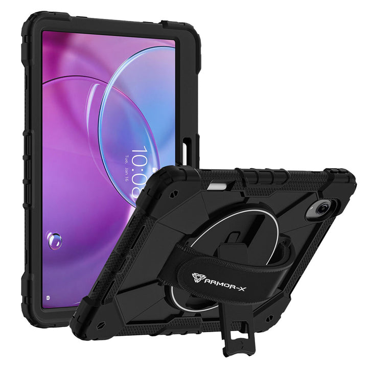 ARMOR-X Lenovo Idea Tab Pro (Gen 2) TB390 Rugged Case with Kick-stand &amp; Hand Strap. This rugged tablet case features a durable 3-layer protective construction, raised screen and camera bezels, a 360° rotating hand strap, and a multi-angle kickstand for comfortable viewing and working. Precise cutouts, dust-proof port covers, and reinforced shoulder strap attachment points ensure reliable protection, easy portability, and seamless access to all device functions.