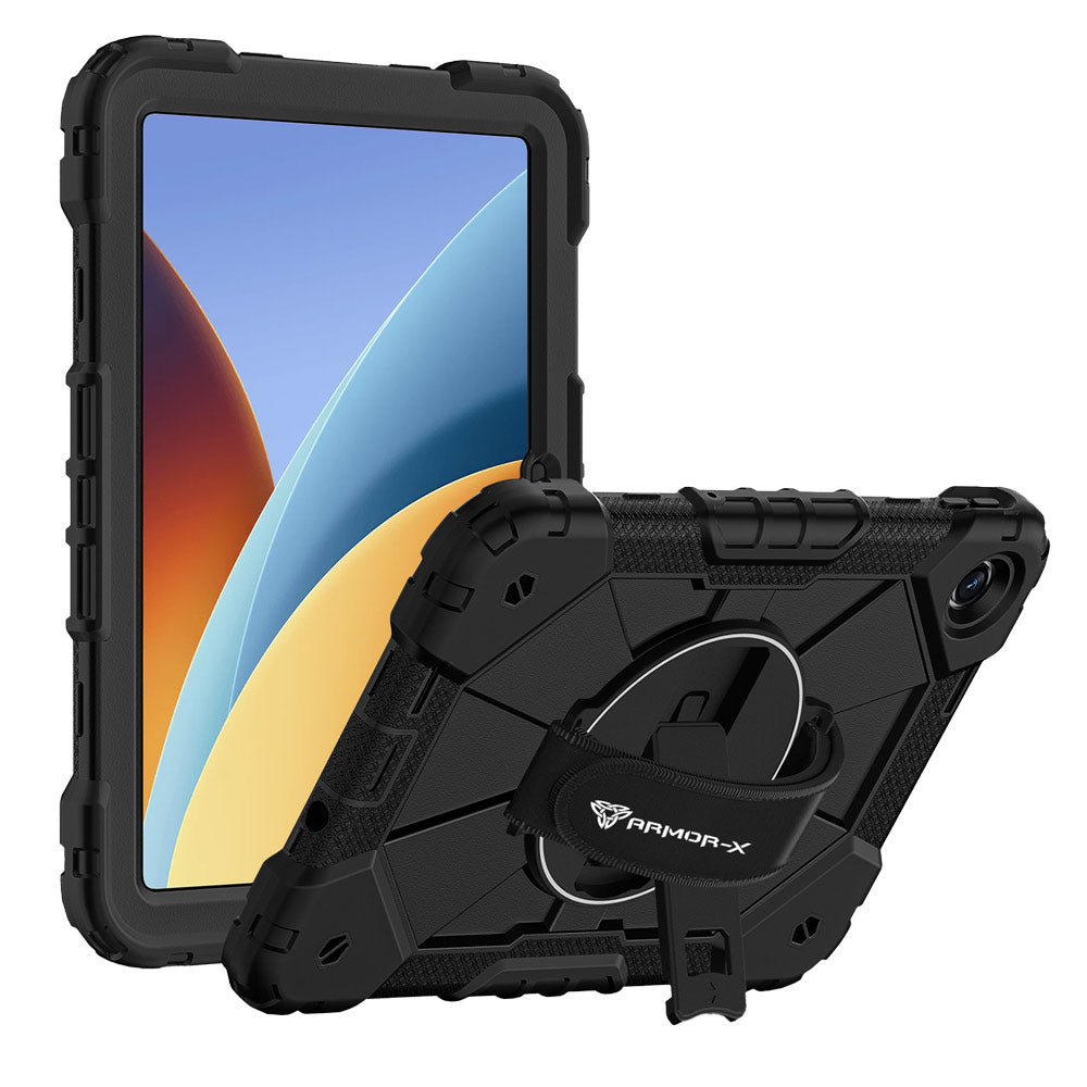 ARMOR-X Xiaomi Redmi Pad 2 9.7 / 9.7 4G Rugged Case with Kick-stand &amp; Hand Strap. This rugged tablet case features a durable 3-layer protective construction, raised screen and camera bezels, a 360° rotating hand strap, and a multi-angle kickstand for comfortable viewing and working. Precise cutouts, dust-proof port covers, and reinforced shoulder strap attachment points ensure reliable protection, easy portability, and seamless access to all device functions.