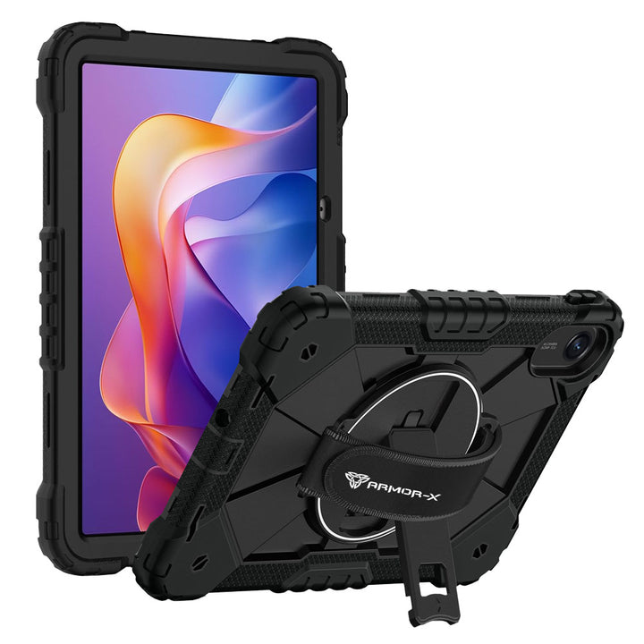 ARMOR-X Xiaomi Redmi Pad 2 Rugged Case with Kick-stand &amp; Hand Strap. This rugged tablet case features a durable 3-layer protective construction, raised screen and camera bezels, a 360° rotating hand strap, and a multi-angle kickstand for comfortable viewing and working. Precise cutouts, dust-proof port covers, and reinforced shoulder strap attachment points ensure reliable protection, easy portability, and seamless access to all device functions.